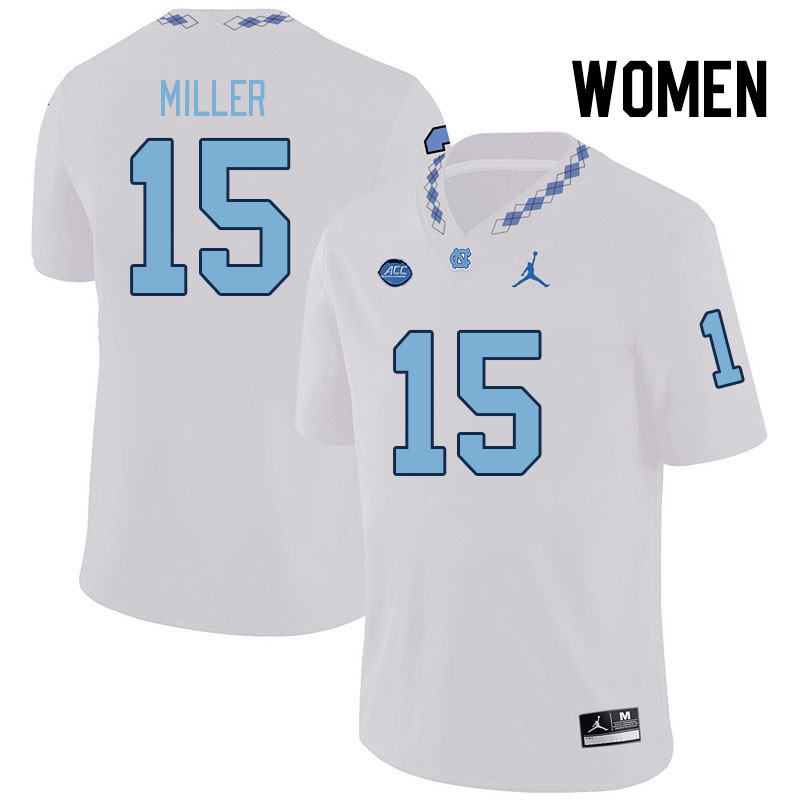 Women #15 Tre Miller North Carolina Tar Heels College Football Jerseys Stitched Sale-White